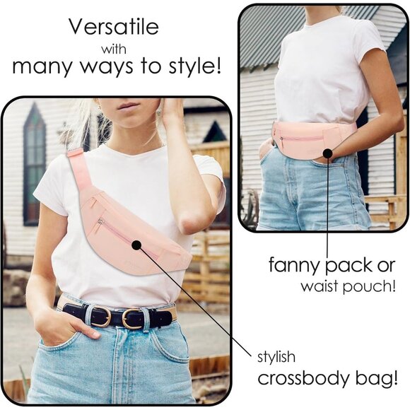 Women Men  Mono Pink Large Crossbody Fanny Pack Belt Bag Hands-Free Waist Pack - Picture 2 of 6